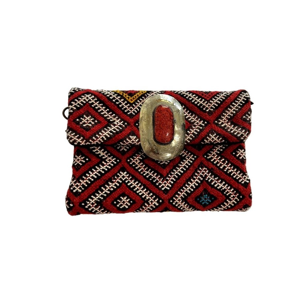 MOROCCAN RUG CLUTCH with medallion Embroidered in Red